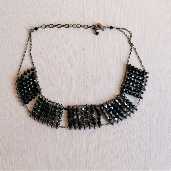 Vintage Black Crystal Beaded Choker Necklace - Picture 3 of 14